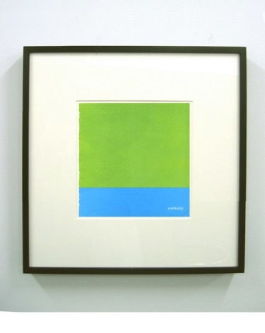 Framed green and blue, reading 'happiness' in the corner