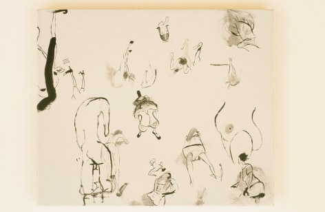 Abstract painting with white background showing people and animal parts