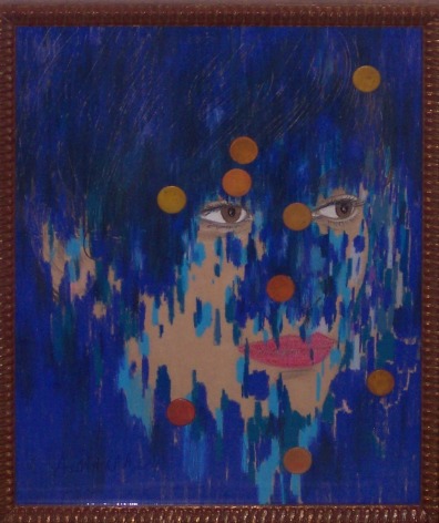 Face covered in blue paint, painting