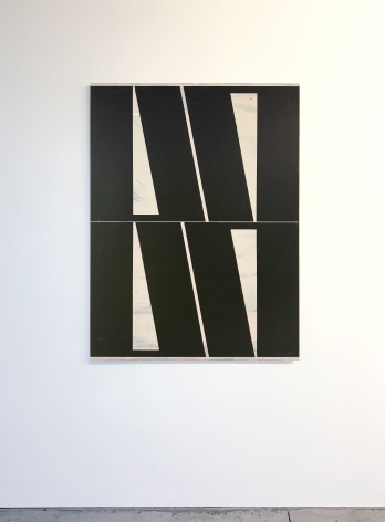 Larger individual view of Alain Biltereyst work, black on white wood panel