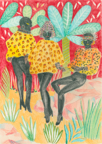 Alphachanneling, 'Cheetah Gang,' colored pencil on paper