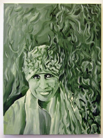 Green hued portrait of woman