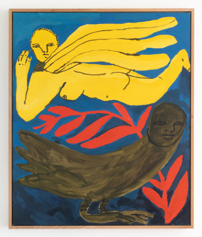 Angel in Flight with Moss Bird, 2021, Acrylic on linen, frame
