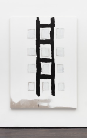 Painting of black ladder over white background