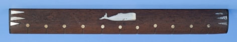 Scrimshaw inlaid Mahogany Ruler with Inlaid Whale Whale and Inch Marking Dots, American Third Quarter 19th Century