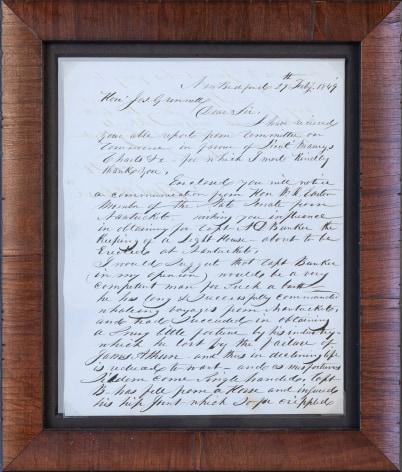 Letter of Recommendation for First Light House keeper for Sankaty Lighthouse dated 1849