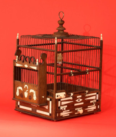 Outstanding Presentation and rare Scrimshaw bird Cage Dated 1862