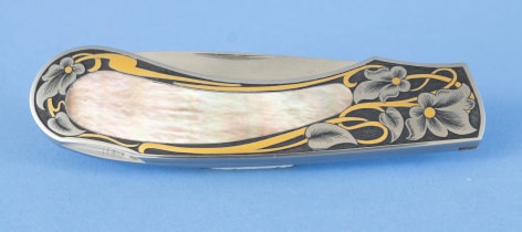 Custom Folding Knife by David Taylor with Engraved Flowers with Gold Inlay
