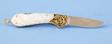 Custom Grooved White Pearl Handle Petite Sized Knife Folding Knife by Joe Kious