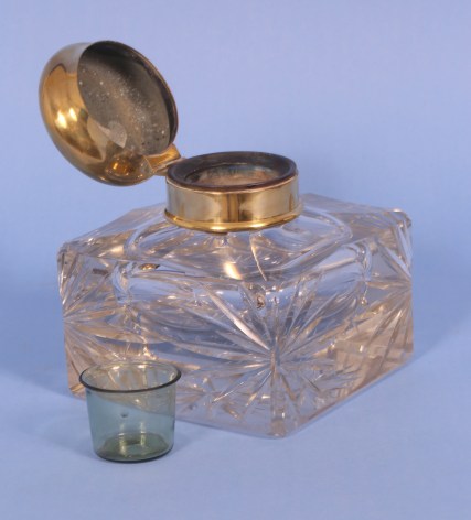 Cut Glass Ink Well With Flip up Brass Cap