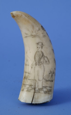 Scrimshaw Engraved Whales Tooth Depicting a Young American Sailor, Attributed to the Albro Brothers, Circa 1850