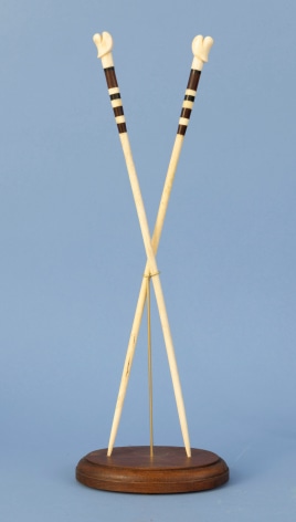 Par of Whale ivory and Whalebone Knitting Needles with Hart Shaped Ends, American Mid 19th Century