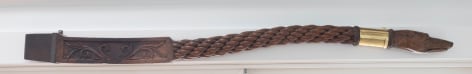 Carved Large Rope Work Tiller with Gray Hound Front Carving.