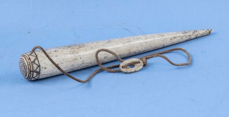 Whalebone Fid with pique decoration and a leather tether, American, Third Quarter 19th Century
