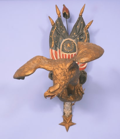 Rare Cast and Polychrome Paint Decorated Zinc Spread Winged Egle with Patriotic Theme, Circa 1880
