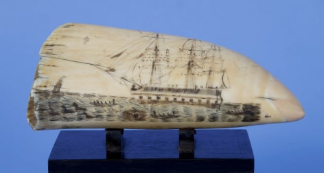Polychrome Scrimshaw Whales Tooth with Whaling Scene, American Mid-19th Century