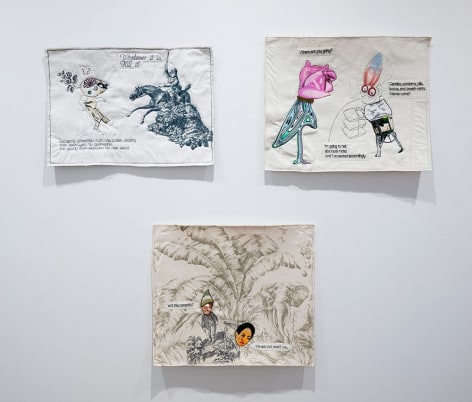 China Marks fabric and embroider collage artwork installation view