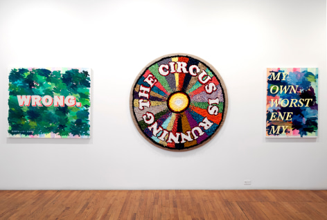 David Kramer paintings installation with hook rug