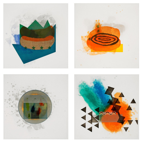 Richard Tuttle ​Cloth: Lable (13-16), 2004-05 Suite of four etchings with aquatint, spitbite,  sugarlift, softground, and fabric colle 16 x 16 in. / 40.6 x 40.6 cm each Edition of 25