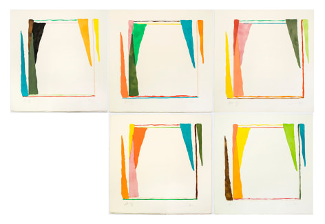 Larry Zox Untitled (Pochoir I-V), 1975 Suite of five color stencil prints, printed with water-colors and gouache 23 1&frasl;8 x 22 inches each Edition of 20