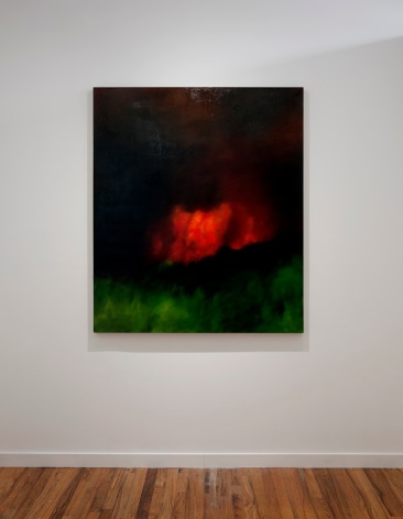 Karen Marston oil painting of forest fire at night