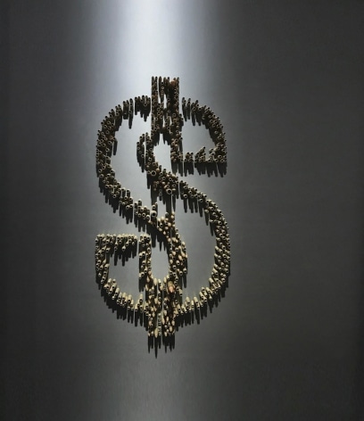 Dollar Sign sculpture from One Less Gun by McCrow at Hg Contemporary art gallery in Chelsea, Founded by Philippe Hoerle-Guggenheim
