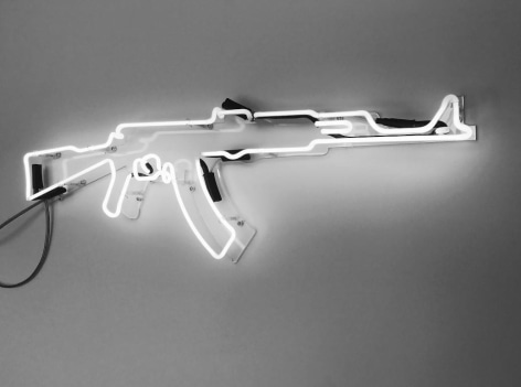 Neon AK47 from One Less Gun by McCrow at Hg Contemporary art gallery in Chelsea, Founded by Philippe Hoerle-Guggenheim