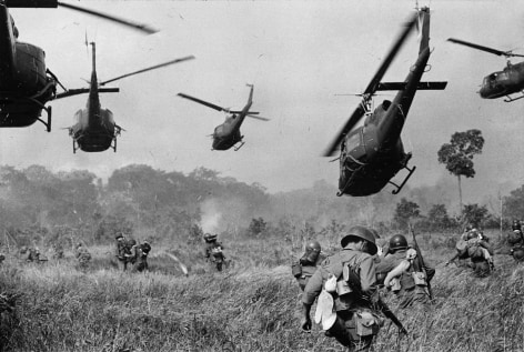 Horst Faas- Hovering U.S. Army Helicopters Pour Machine-Gun Fire into the Tree Line to Cover the Advance of South Vietnamese Ground Troops as they Attack a Viet Cong Camp Eighteen Miles North of Tay Ninh