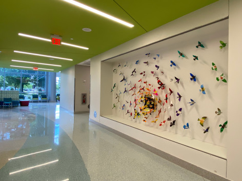 Like the site-specific, recycled aluminum can butterflies, Paul Villinski's LP Vinyl Record Bird Series is also available by commission. Making this work even more bespoke, even profoundly personal, the client chooses the individual records they would like to use as the material for sculptures. Selecting from one's own favorite singers, musicians, and albums, the resulting installation tells the story of the music which inspires the client musically . . . but now also visually.,  