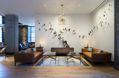 Like the site-specific, recycled aluminum can butterflies, Paul Villinski's LP Vinyl Record Bird Series is also available by commission. Making this work even more bespoke, even profoundly personal, the client chooses the individual records they would like to use as the material for sculptures. Selecting from one's own favorite singers, musicians, and albums, the resulting installation tells the story of the music which inspires the client musically . . . but now also visually.,  