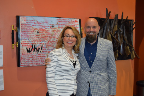 Gabby Giffords and Jonathan Ferrara at the opening of Guns In The Hands of Artists at Pillsbury House Theater in Minneapolis, May 3, 2016.
