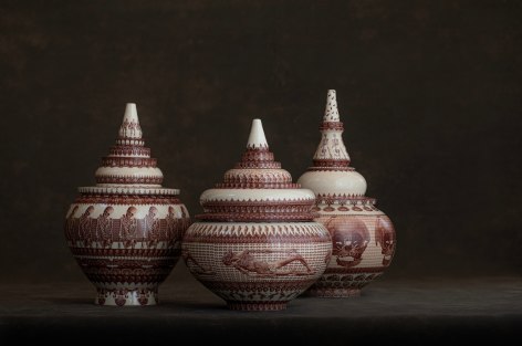 PETER OLSON, Death Jars (Impending Doom, Jar with Upright Skeletons, Jar with Skulls), 2019