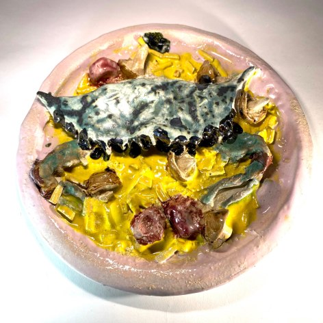 JENNY DAY, Pink Crab Plate with Mushrooms, 2025