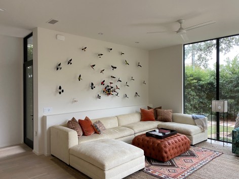 Like the site-specific, recycled aluminum can butterflies, Paul Villinski's LP Vinyl Record Bird Series is also available by commission. Making this work even more bespoke, even profoundly personal, the client chooses the individual records they would like to use as the material for sculptures. Selecting from one's own favorite singers, musicians, and albums, the resulting installation tells the story of the music which inspires the client musically . . . but now also visually.,  