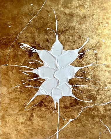 Il n&#039;y a rien de plus pr&eacute;cieux dans ce monde que le sentiment d&#039;exister (Victor Hugo), 2023, Mixed media (gold and copper leaves) on canvas