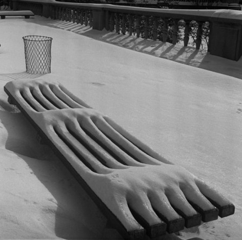 Snow on Bench, 1941, gelatin silver print