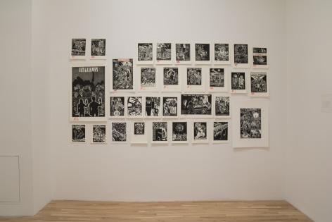 Installation view of Sue Coe, 'Political Television,' George Adams Gallery, New York, 2022.