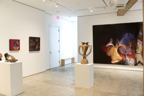 Installation View, Robert Arneson and William T. Wiley: early paintings, sculptures and collages, George Adams Gallery, New York, 2017.