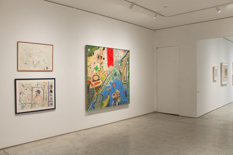 Installation view, Roy De Forest, George Adams Gallery, New York, 2017.