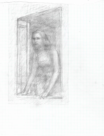 Musing (2) (Standing Figure in Window), n.d., Pencil on paper