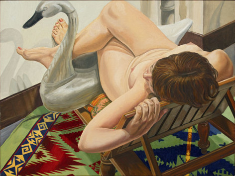 Model on Wooden Lounge with Swan, 2012, Oil on canvas