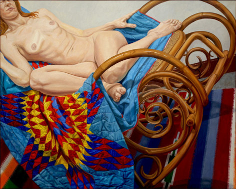 Model on Bentwood Rocker and American Quilt, 2012, Oil on canvas