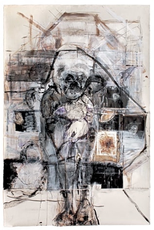Shakespeare&#039;s Pirate, 2011, Gesso, acrylic, walnut ink, India ink, chalk, sharpie, thread and graphite on paper