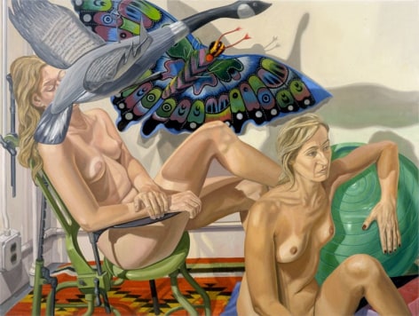 TWO NUDES WITH FLYING GOOSE,, BUTTERFLY &amp;amp; EXAMINATION CHAIR, 2007