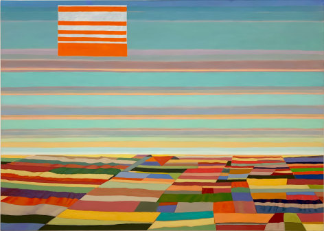 landscape and sky made out of patchwork fabric