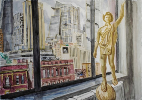 Philip Pearlstein watercolor showing the view out of his window on 36th street