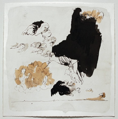 Untitled (Angels Putti), 2007, Ink Wash and Gesso on Paper