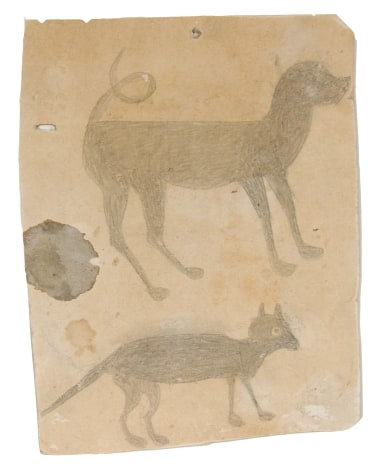 Hound Dog and Cat (Early), c. 1939, Pencil on Cardboard