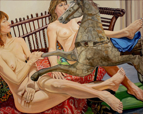 Models on Folk Art Sofa with Hobby Horse, 2012, Oil on canvas