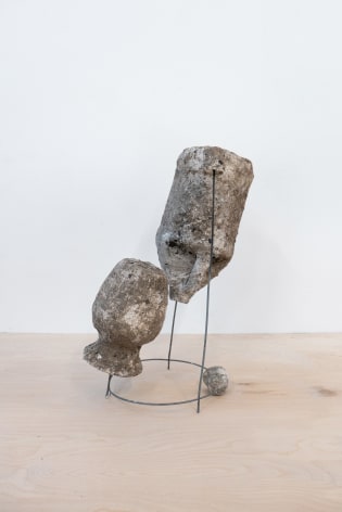Erin Woodbrey  Ode (From the Carrier Bag Series), 2020  Single-use plastic and glass containers, ash, plaster, gauze, and steel wire  48.26 x 38.10 x 19.68 cm / 19 x 15 x 7 3/4 in
